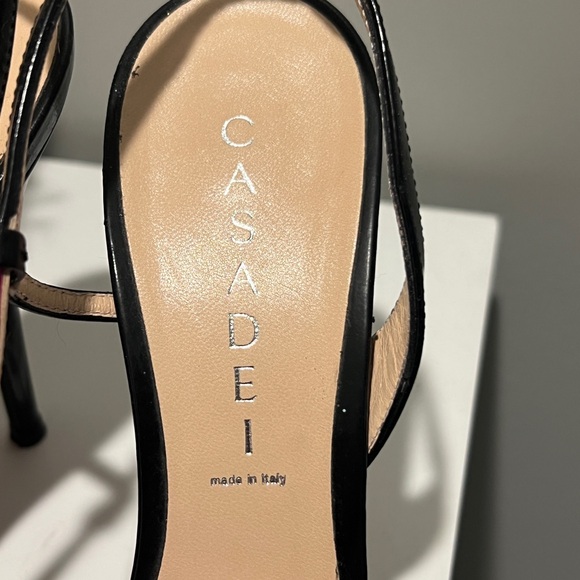 CASADEI Italian Black and Pink Velvet Slingback Heels - Picture 4 of 9